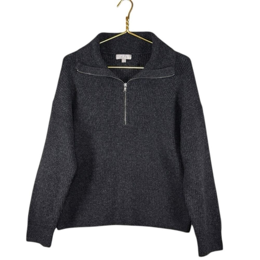 J.Crew Wool Blend Half-Zip Sweater Gray Minimalist Ribbed Medium Preppy